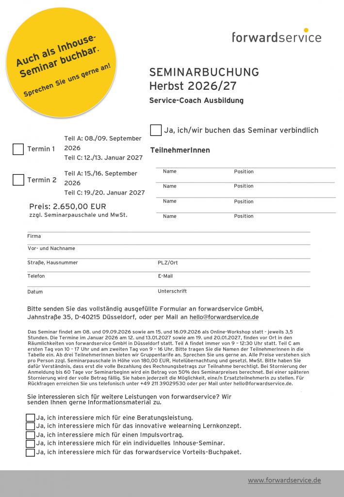 Anmeldeformular Service-Coach 1.0